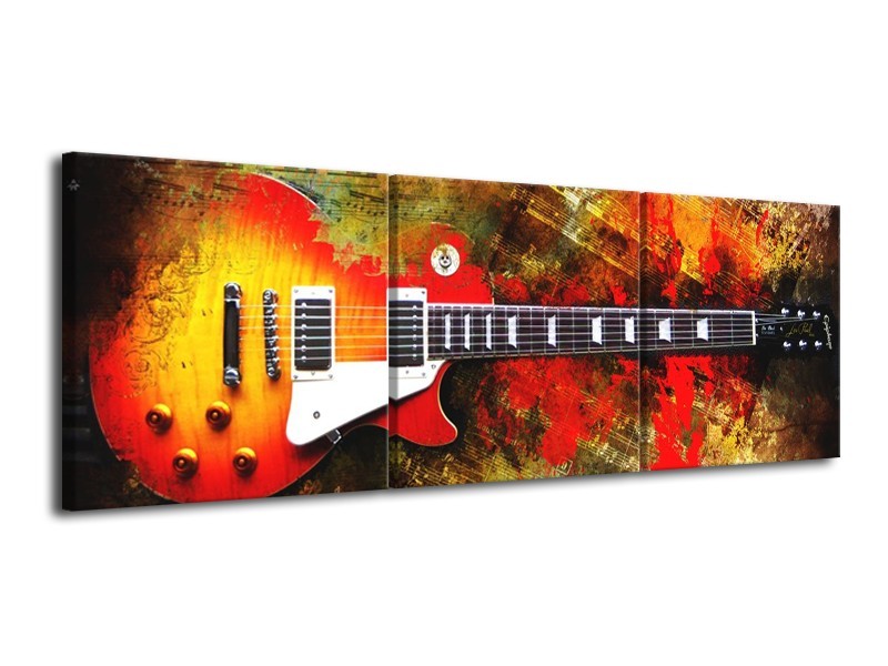 Glas schilderij Gitaar | Rood, Oranje, Geel | 120x40cm 3Luik