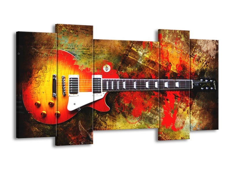 Glas schilderij Gitaar | Rood, Oranje, Geel | 120x65cm 5Luik