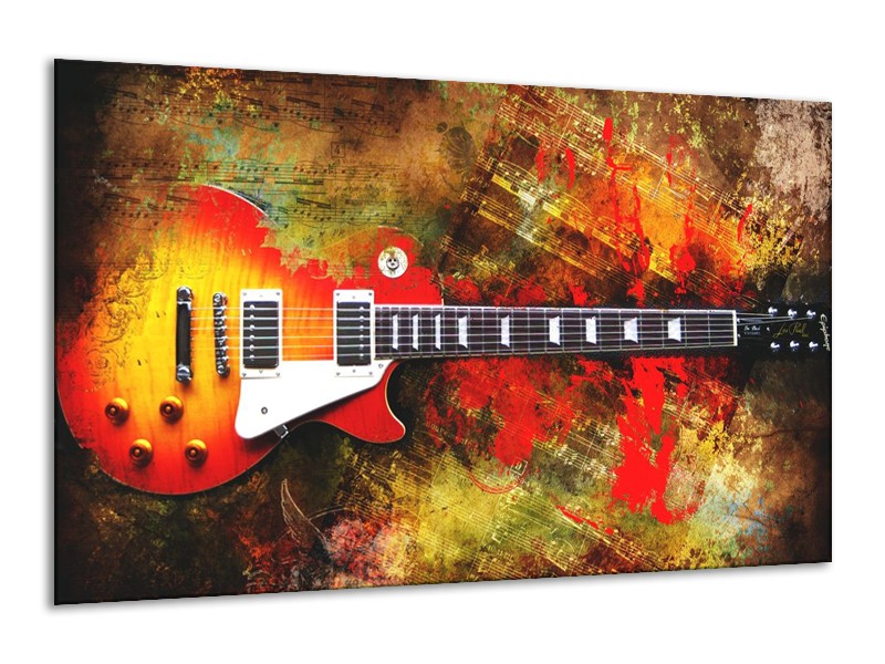 Glas schilderij Gitaar | Rood, Oranje, Geel | 120x70cm 1Luik