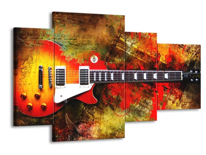 Glas schilderij Gitaar | Rood, Oranje, Geel | 120x75cm 4Luik