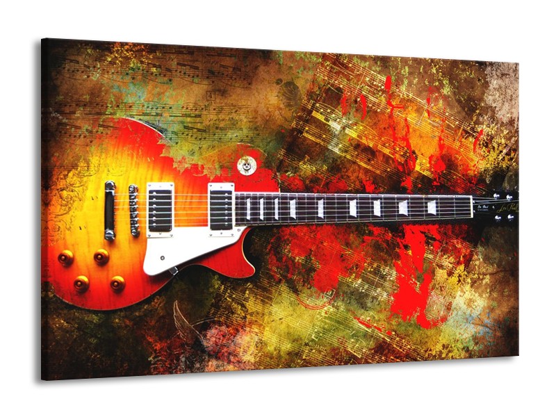 Glas schilderij Gitaar | Rood, Oranje, Geel | 140x90cm 1Luik