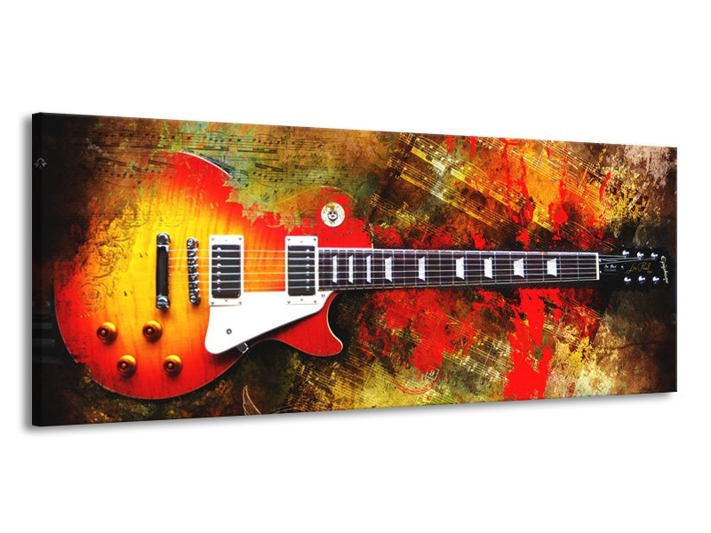 Canvas schilderij Gitaar | Rood, Oranje, Geel | 145x58cm 1Luik