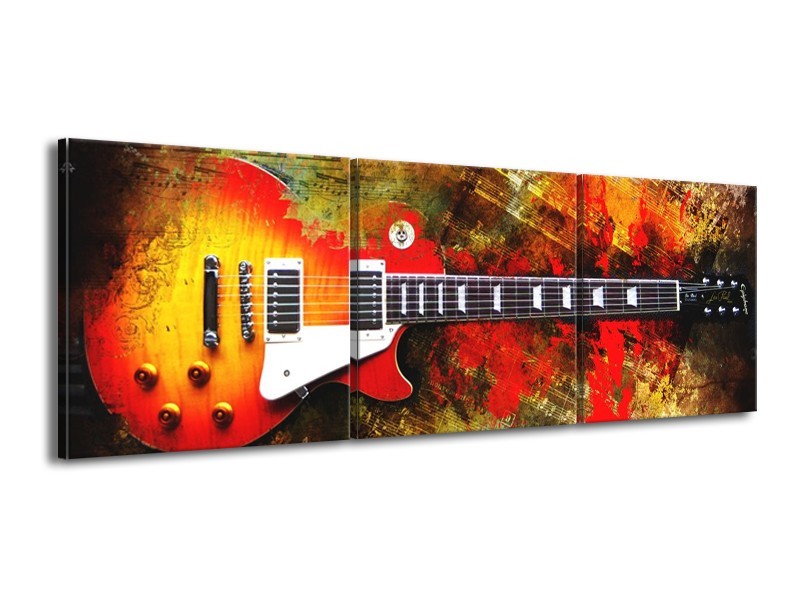 Glas schilderij Gitaar | Rood, Oranje, Geel | 150x50cm 3Luik