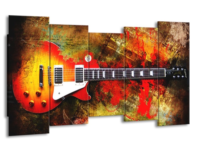 Glas schilderij Gitaar | Rood, Oranje, Geel | 150x80cm 5Luik