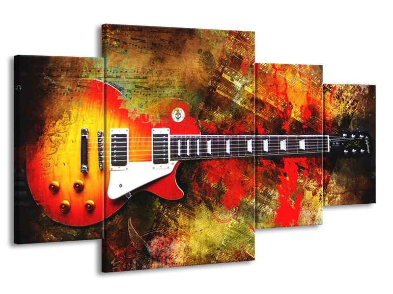 Glas schilderij Gitaar | Rood, Oranje, Geel | 160x90cm 4Luik