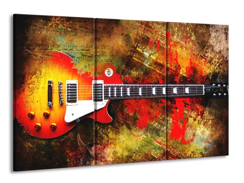 Glas schilderij Gitaar | Rood, Oranje, Geel | 165x100cm 3Luik