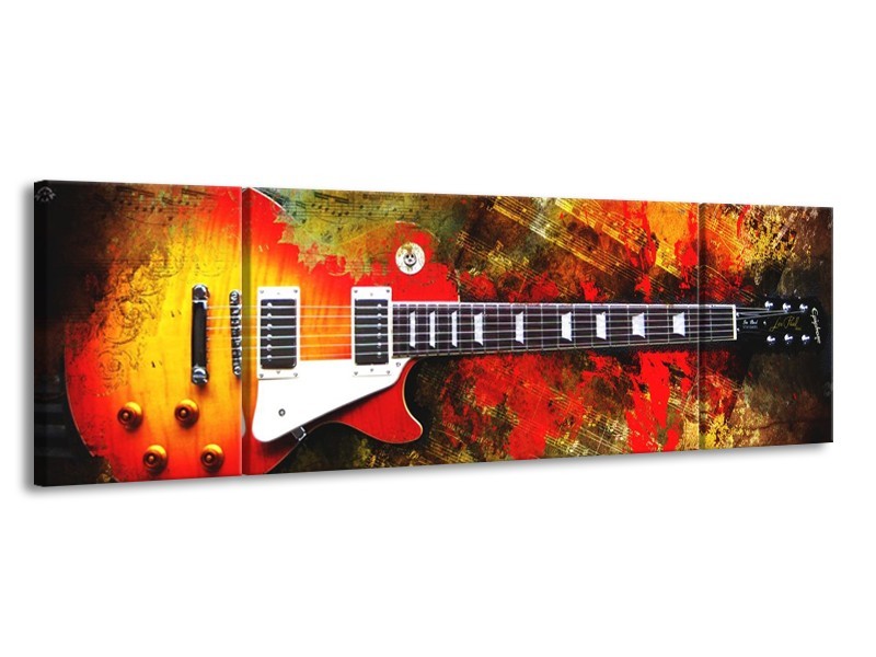 Glas schilderij Gitaar | Rood, Oranje, Geel | 170x50cm 3Luik