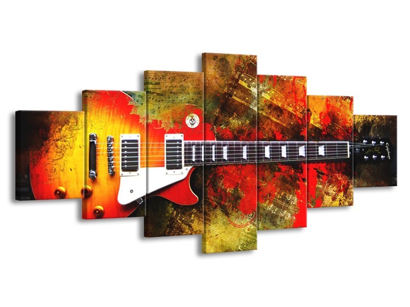 Glas schilderij Gitaar | Rood, Oranje, Geel | 210x100cm 7Luik