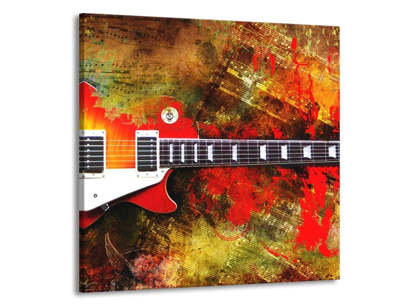 Glas schilderij Gitaar | Rood, Oranje, Geel | 50x50cm 1Luik