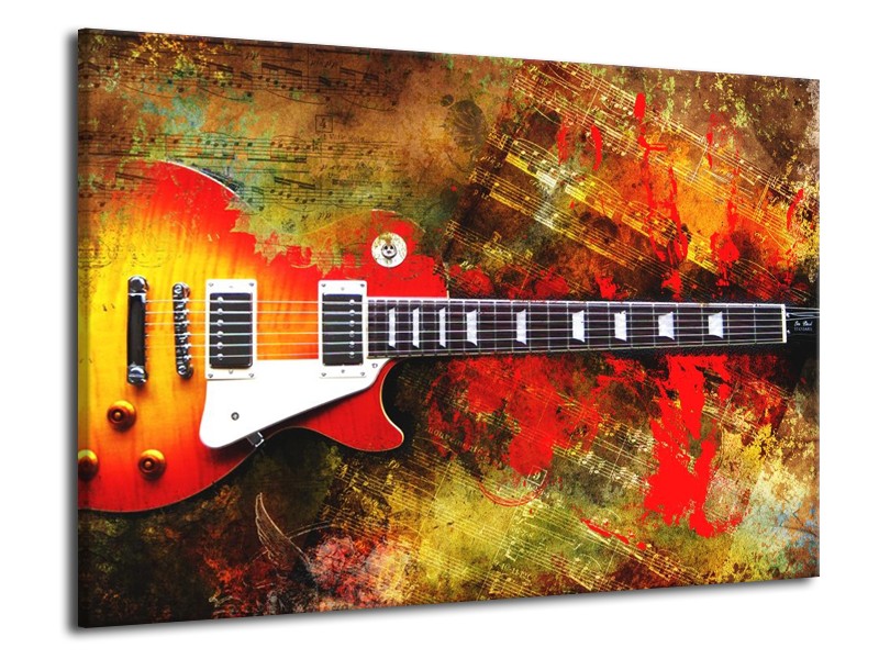 Canvas schilderij Gitaar | Rood, Oranje, Geel | 70x50cm 1Luik