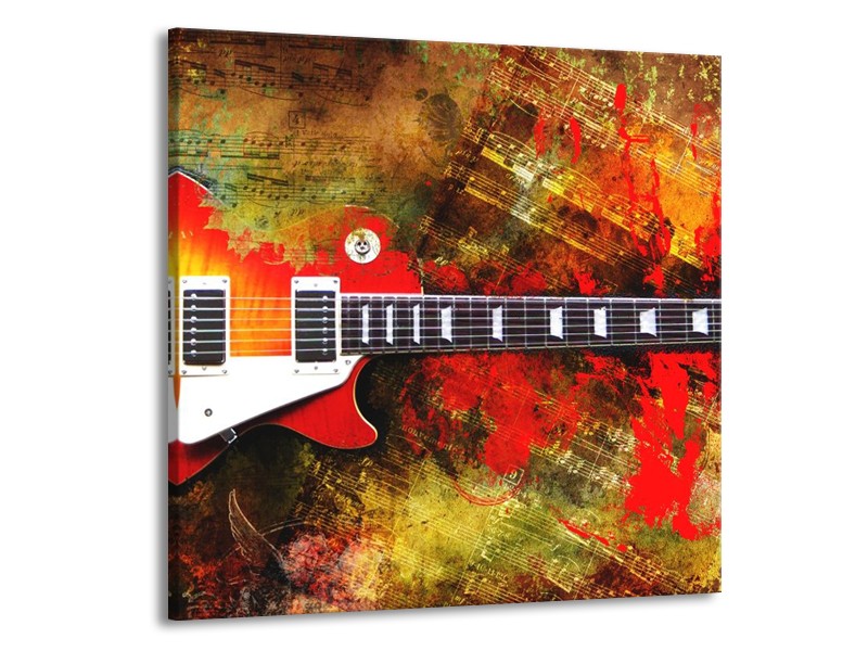 Glas schilderij Gitaar | Rood, Oranje, Geel | 70x70cm 1Luik