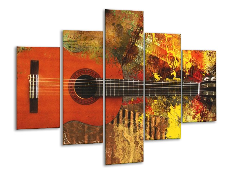 Glas schilderij Gitaar | Rood, Oranje, Geel | 100x70cm 5Luik