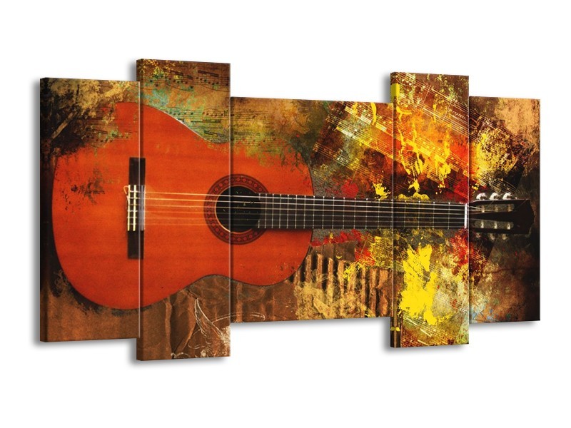 Glas schilderij Gitaar | Rood, Oranje, Geel | 120x65cm 5Luik