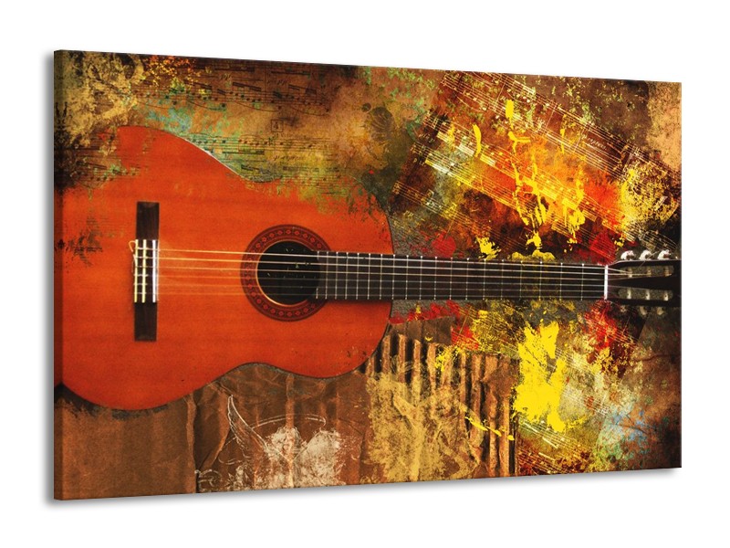 Glas schilderij Gitaar | Rood, Oranje, Geel | 140x90cm 1Luik
