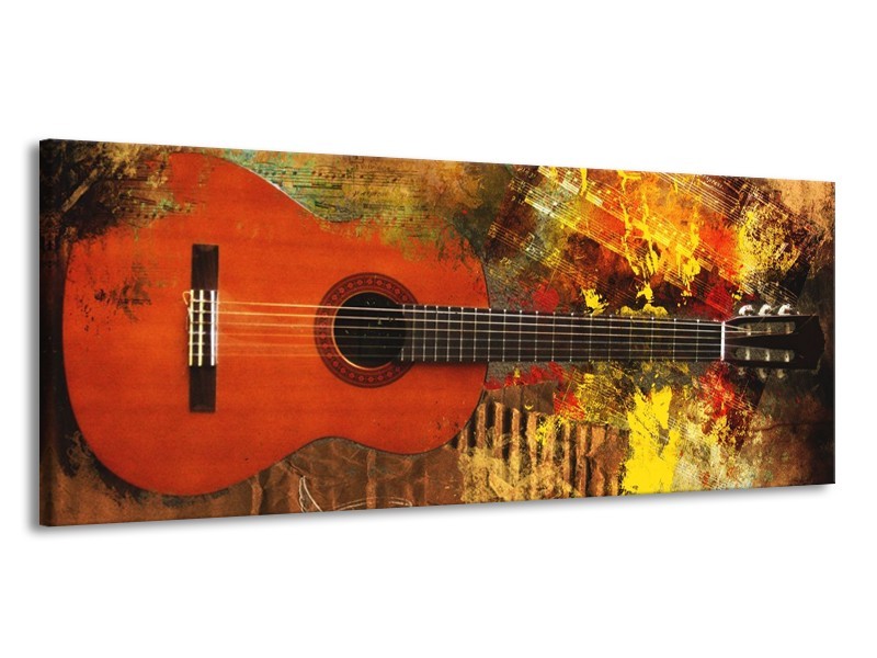 Glas schilderij Gitaar | Rood, Oranje, Geel | 145x58cm 1Luik