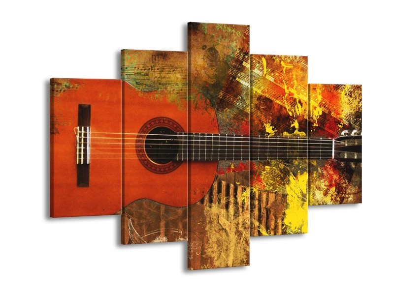 Glas schilderij Gitaar | Rood, Oranje, Geel | 150x105cm 5Luik