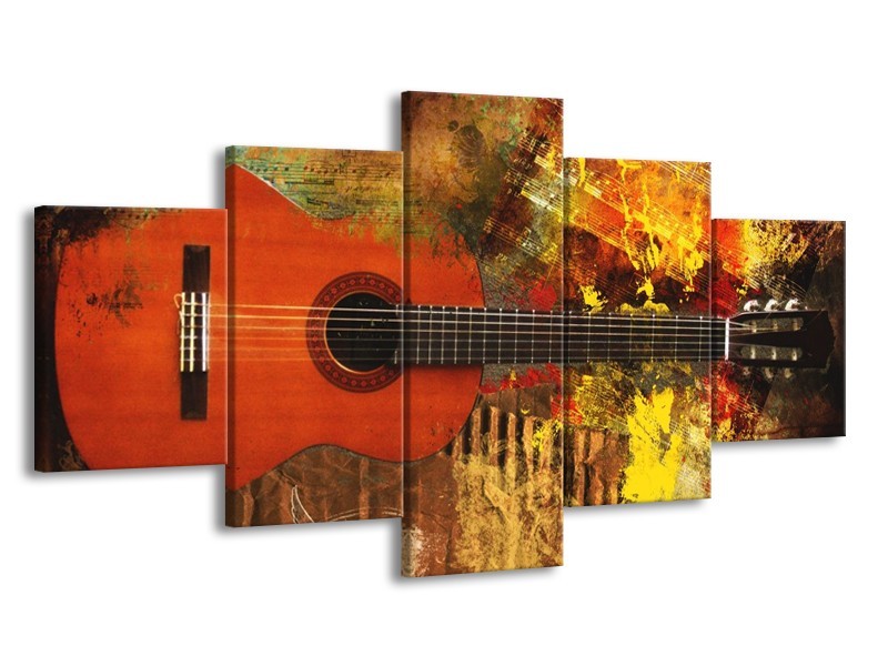Glas schilderij Gitaar | Rood, Oranje, Geel | 150x80cm 5Luik
