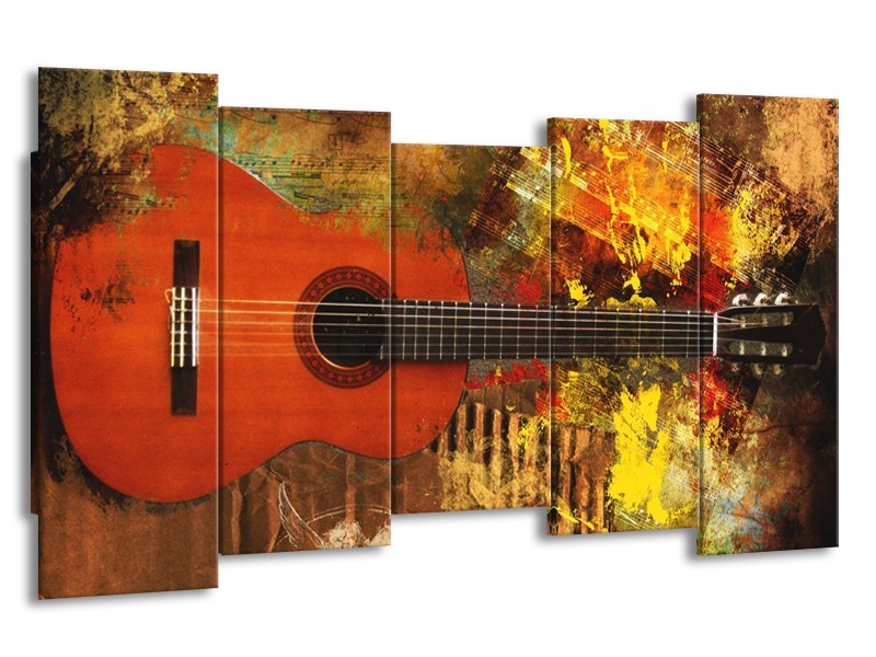 Glas schilderij Gitaar | Rood, Oranje, Geel | 150x80cm 5Luik