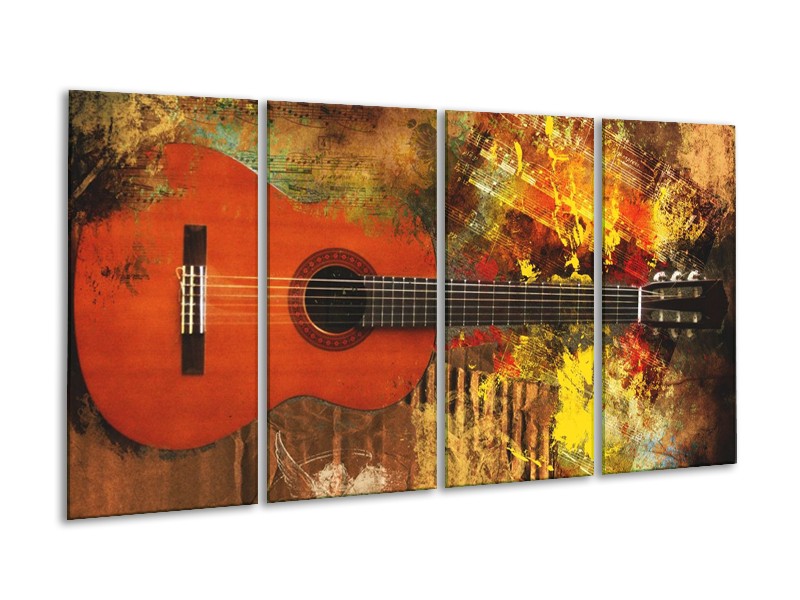 Canvas schilderij Gitaar | Rood, Oranje, Geel | 160x80cm 4Luik