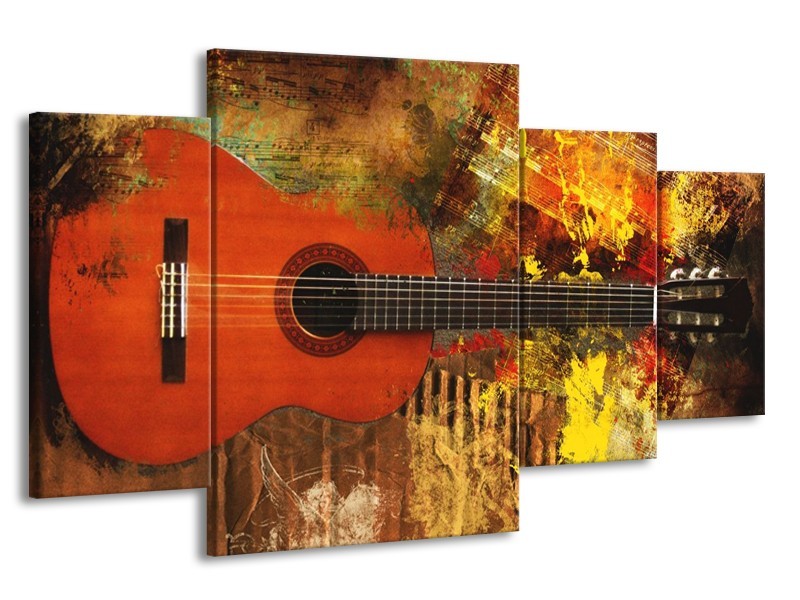 Glas schilderij Gitaar | Rood, Oranje, Geel | 160x90cm 4Luik