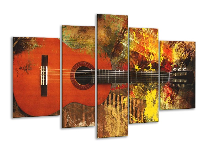 Glas schilderij Gitaar | Rood, Oranje, Geel | 170x100cm 5Luik
