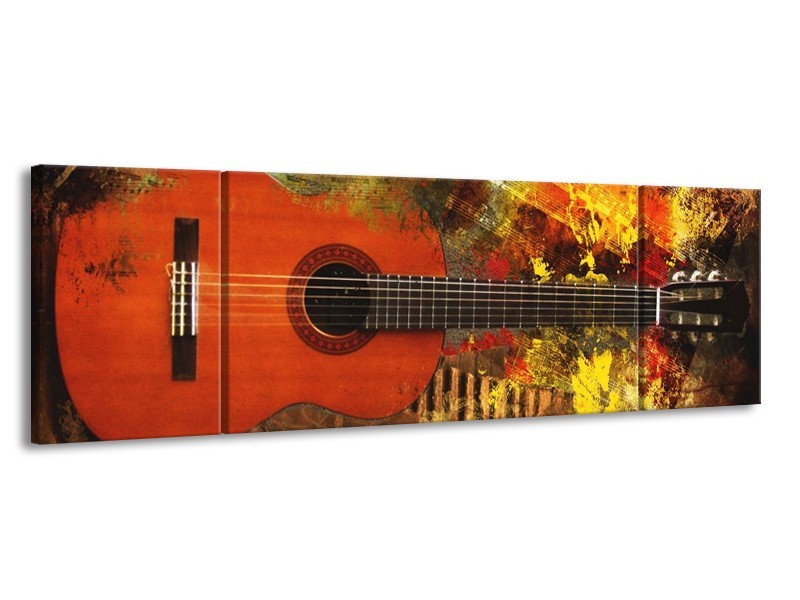 Glas schilderij Gitaar | Rood, Oranje, Geel | 170x50cm 3Luik
