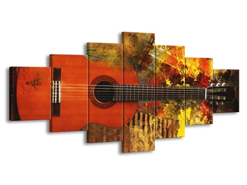 Canvas schilderij Gitaar | Rood, Oranje, Geel | 210x100cm 7Luik