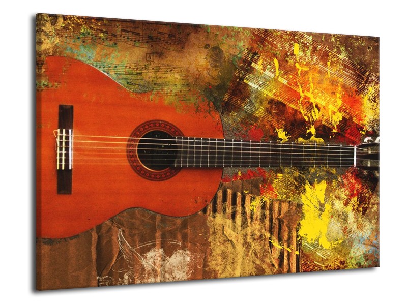 Canvas schilderij Gitaar | Rood, Oranje, Geel | 70x50cm 1Luik