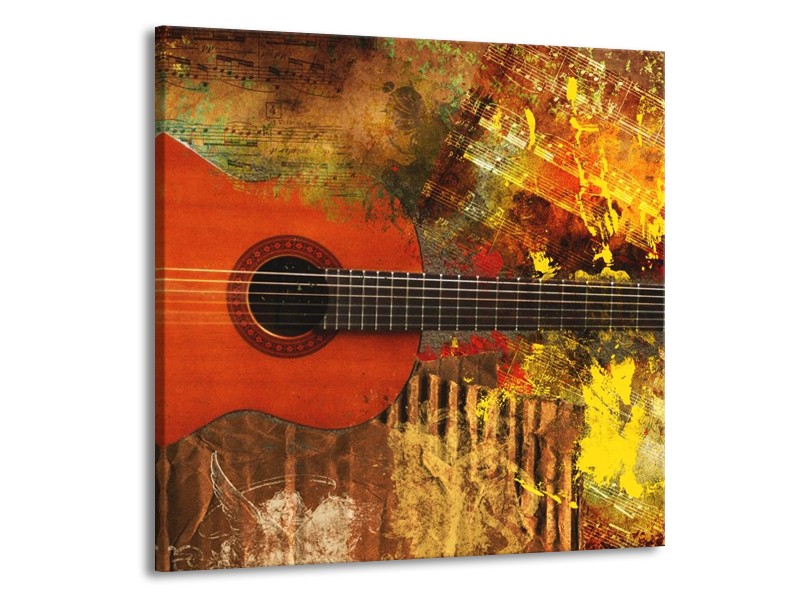 Glas schilderij Gitaar | Rood, Oranje, Geel | 70x70cm 1Luik