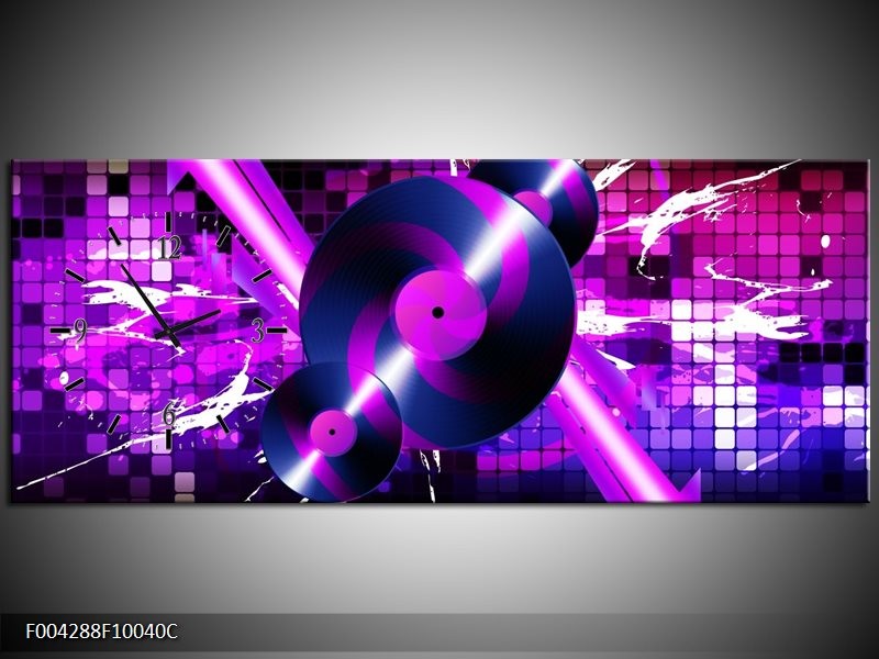 Klok schilderij Muziek | Paars, Roze, Zwart | 100x40cm 1Luik