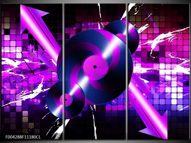 Klok schilderij Muziek | Paars, Roze, Zwart | 111x80cm 3Luik