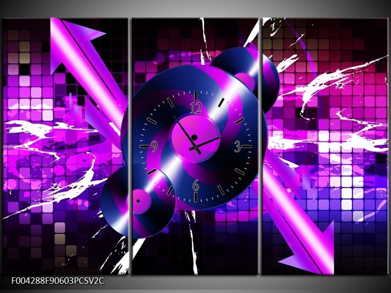 Klok schilderij Muziek | Paars, Roze, Zwart | 90x60cm 3Luik