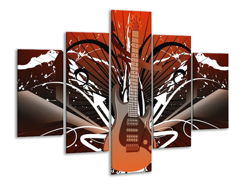 Glas schilderij Gitaar | Bruin, Wit, Zwart | 100x70cm 5Luik