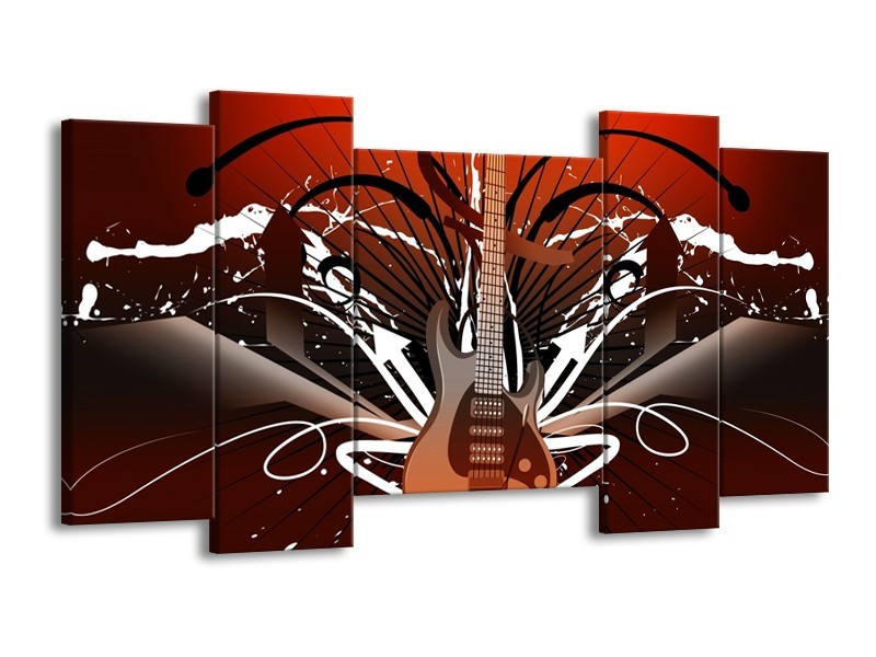 Glas schilderij Gitaar | Bruin, Wit, Zwart | 120x65cm 5Luik