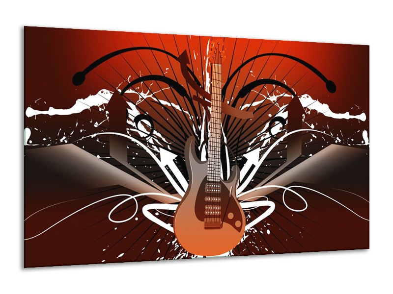 Glas schilderij Gitaar | Bruin, Wit, Zwart | 120x70cm 1Luik