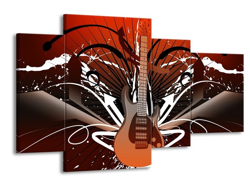 Glas schilderij Gitaar | Bruin, Wit, Zwart | 120x75cm 4Luik