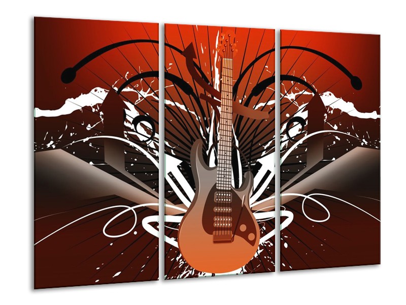 Canvas schilderij Gitaar | Bruin, Wit, Zwart | 120x80cm 3Luik