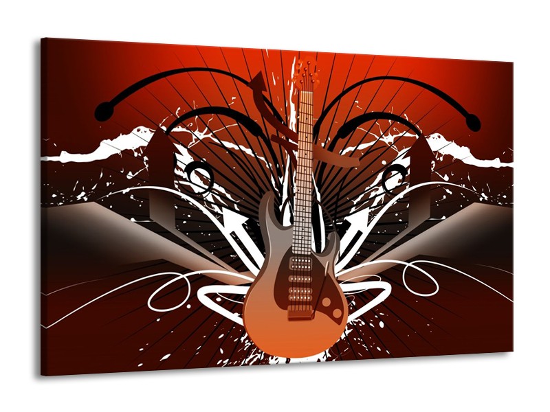 Glas schilderij Gitaar | Bruin, Wit, Zwart | 140x90cm 1Luik