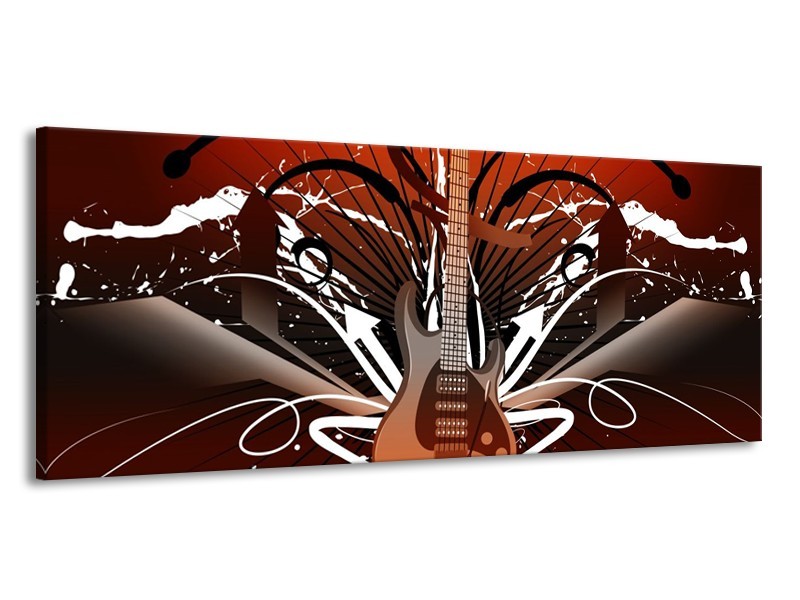 Glas schilderij Gitaar | Bruin, Wit, Zwart | 145x58cm 1Luik