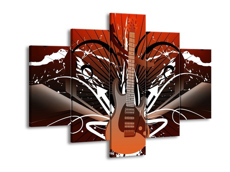 Canvas schilderij Gitaar | Bruin, Wit, Zwart | 150x105cm 5Luik