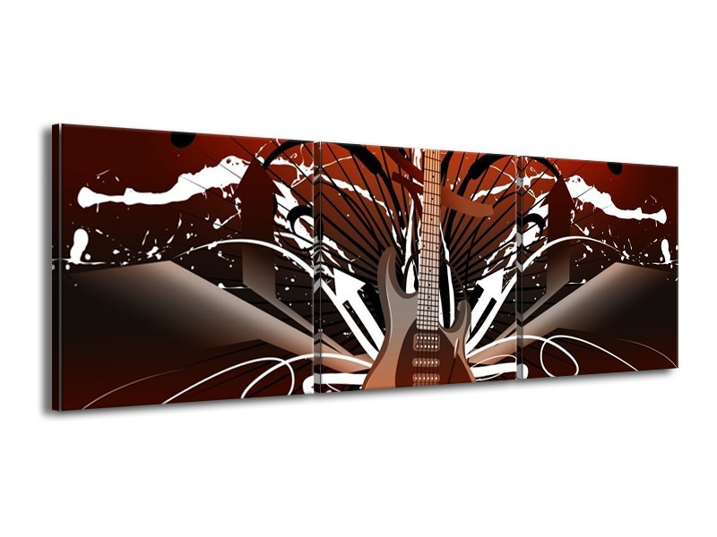Glas schilderij Gitaar | Bruin, Wit, Zwart | 150x50cm 3Luik