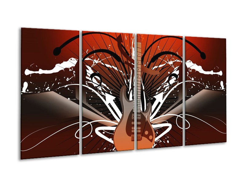 Glas schilderij Gitaar | Bruin, Wit, Zwart | 160x80cm 4Luik