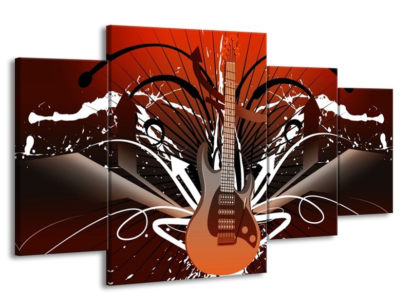 Glas schilderij Gitaar | Bruin, Wit, Zwart | 160x90cm 4Luik