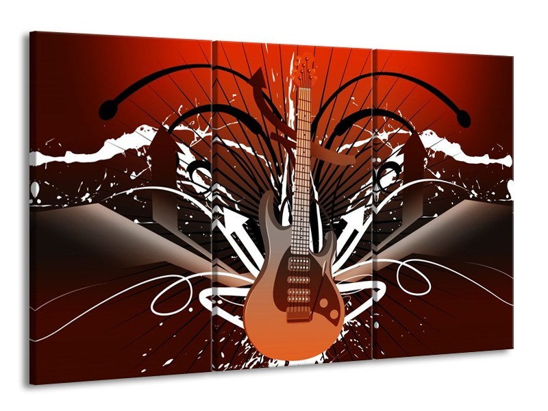 Glas schilderij Gitaar | Bruin, Wit, Zwart | 165x100cm 3Luik