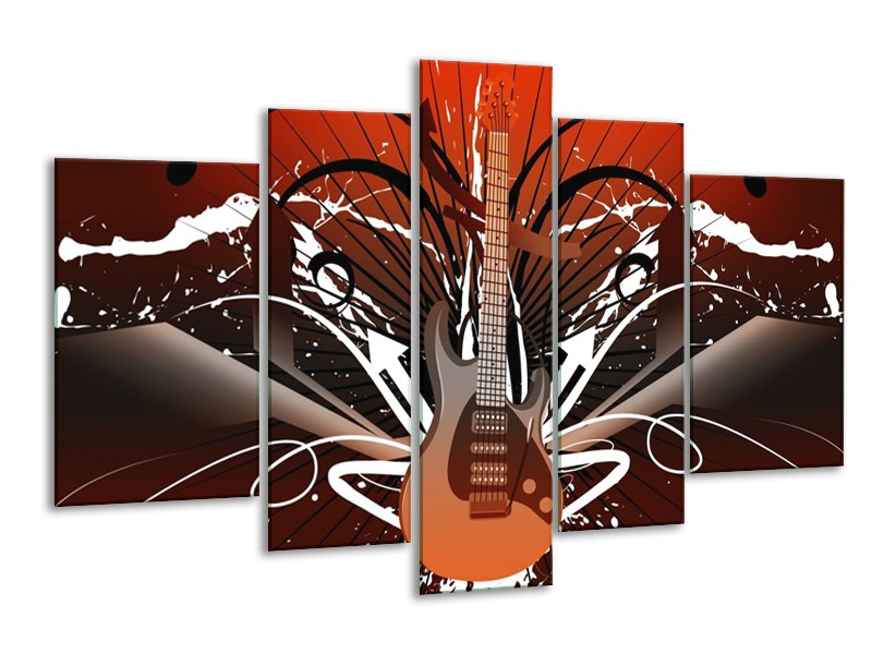 Glas schilderij Gitaar | Bruin, Wit, Zwart | 170x100cm 5Luik