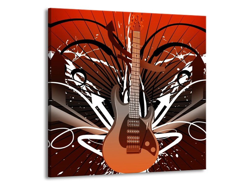 Glas schilderij Gitaar | Bruin, Wit, Zwart | 50x50cm 1Luik