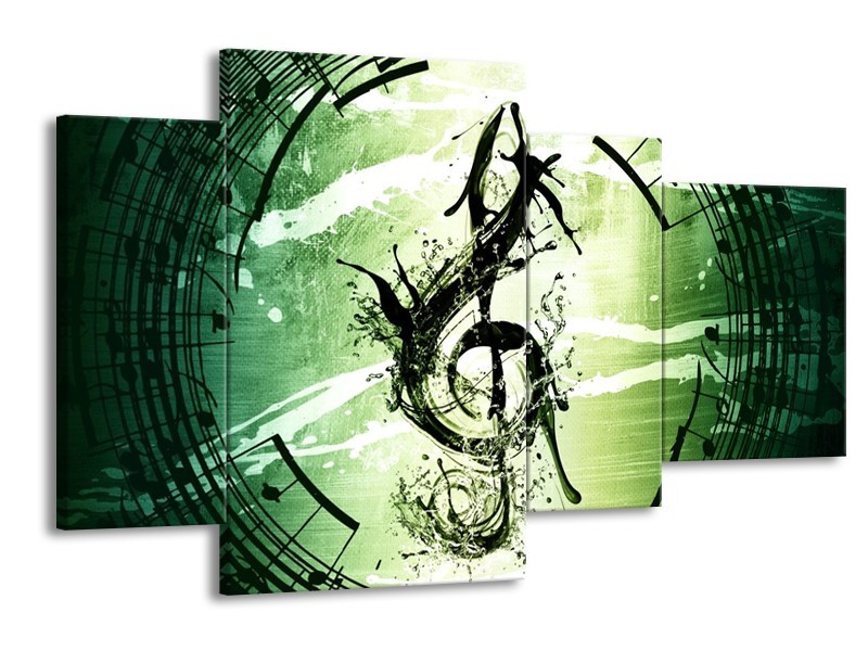 Glas schilderij Gitaar | Groen, Wit, Zwart | 120x75cm 4Luik