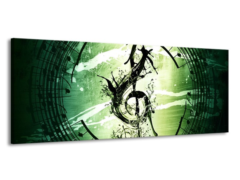 Glas schilderij Gitaar | Groen, Wit, Zwart | 145x58cm 1Luik