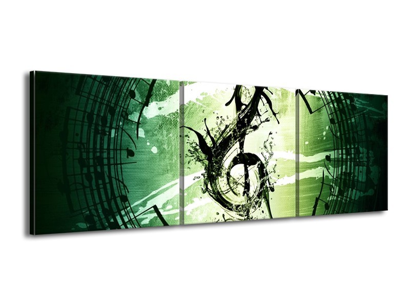 Glas schilderij Gitaar | Groen, Wit, Zwart | 150x50cm 3Luik