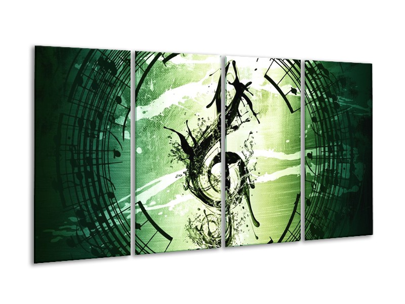 Glas schilderij Gitaar | Groen, Wit, Zwart | 160x80cm 4Luik